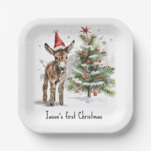 Eerste kerstfeest van de lieve ezel, op maat gemaa papieren bordje