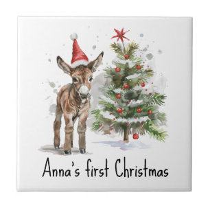 Eerste kerstfeest van de lieve ezel, op maat gemaa tegeltje
