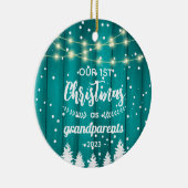 Eerste kerstfeest van grootouders, Teal rustieke f Keramisch Ornament (Rechts)