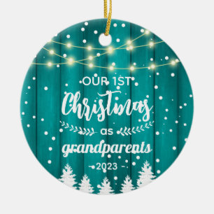 Eerste kerstfeest van grootouders, Teal rustieke f Keramisch Ornament