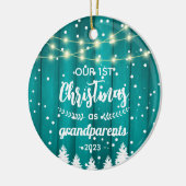 Eerste kerstfeest van grootouders, Teal rustieke f Keramisch Ornament (Links)