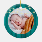 Eerste kerstfeest van grootouders, Teal rustieke f Keramisch Ornament (Achterkant)
