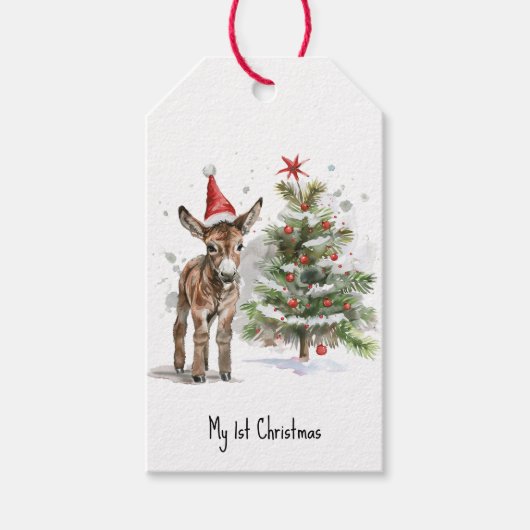 Eerste kerstfeest van het zoete ezeltje, op maat g cadeaulabel (Voorkant)