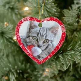 Eerste kerstfeest van huisdier glinsterende sneeuw keramisch ornament