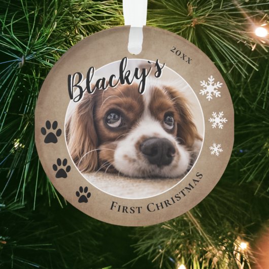 Eerste Kerstfeest van Puppies Rustieke Hond Naam F Ornament