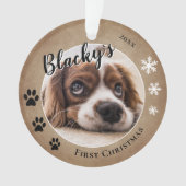 Eerste Kerstfeest van Puppies Rustieke Hond Naam F Ornament (voorkant)