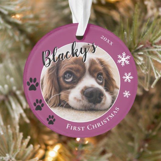 Eerste Kerstfeest van Puppy Rustieke Hond Naam Fot Ornament (Boom)