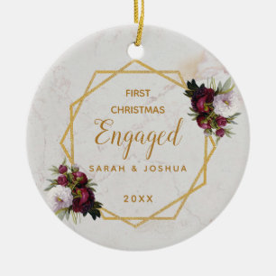 Eerste kerstfeest Verloving Gouden Marmeren Pioenr Keramisch Ornament
