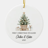 Eerste kerstfeest Verloving Waterverf Kerstboom Keramisch Ornament (Voorkant)