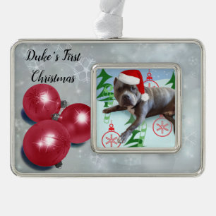 Eerste kerstfeest verzilverd omlijst ornament