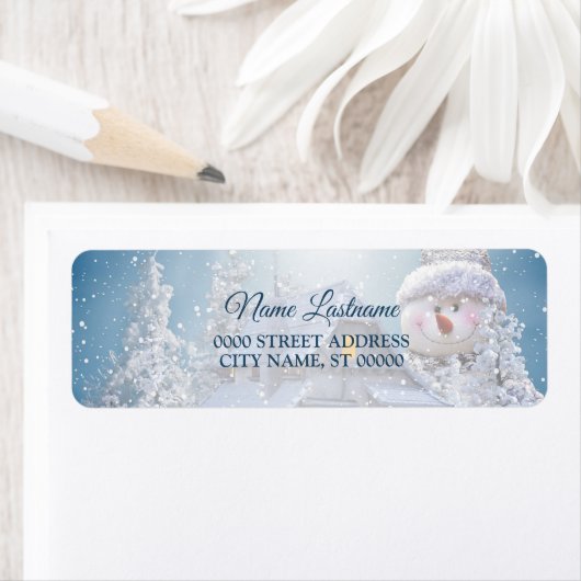 Eerste kerstfeest: Winter Snowman Blue Etiket (Insitu)