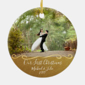 Eerste kerstfeestdag, aangepast paar op maat keramisch ornament (Achterkant)