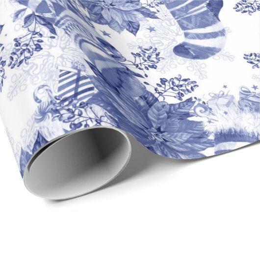 Eerste kerstfeestdag Blauwe winterkousen Poinsetti Cadeaupapier