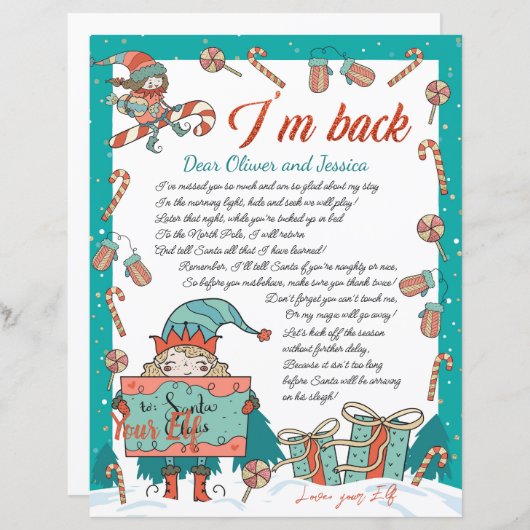 Eerste kerstfeestdag Elf Return Letter Uitnodiging (Voorkant / Achterkant)