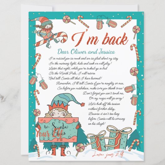 Eerste kerstfeestdag Elf Return Letter Uitnodiging (Voorkant)