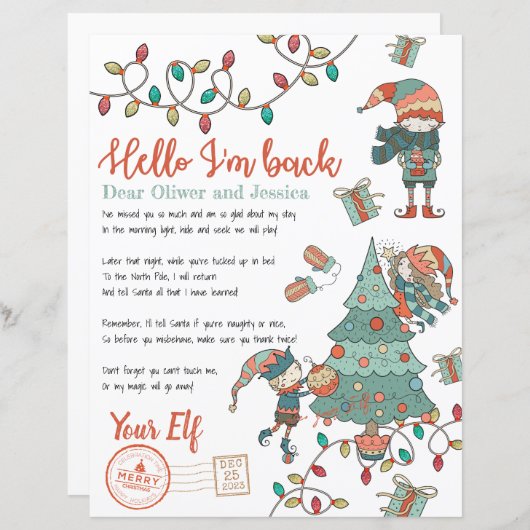 Eerste kerstfeestdag Elf Return Letter Uitnodiging (Voorkant / Achterkant)