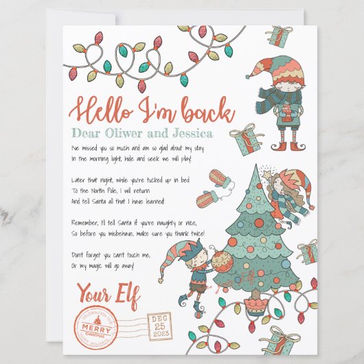 Eerste kerstfeestdag Elf Return Letter Uitnodiging (Voorkant)