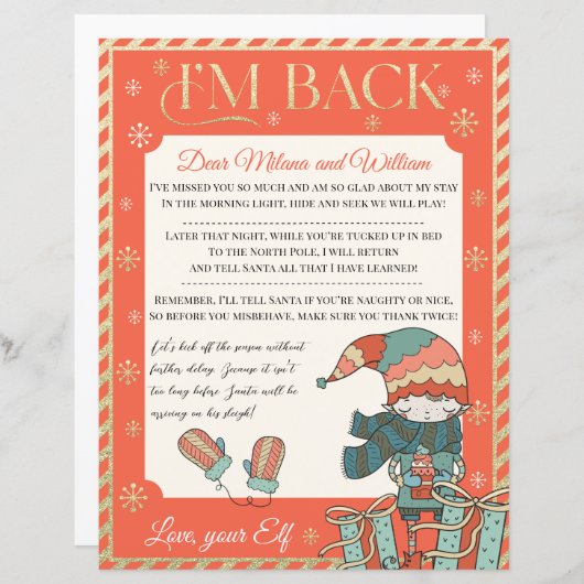 Eerste kerstfeestdag Elf Return Letter Uitnodiging (Voorkant / Achterkant)