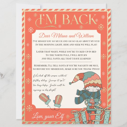 Eerste kerstfeestdag Elf Return Letter Uitnodiging (Voorkant)