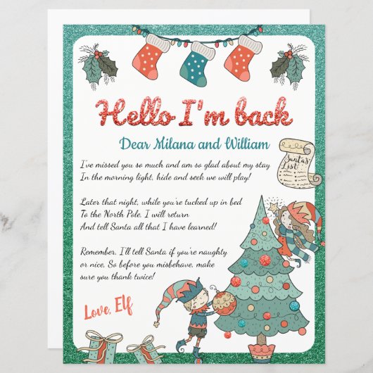 Eerste kerstfeestdag Elf Return Letter Uitnodiging (Voorkant / Achterkant)