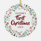 Eerste kerstfeestdag Floral Baby Foto Keramisch Ornament (Voorkant)