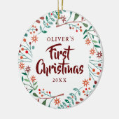 Eerste kerstfeestdag Floral Baby Foto Keramisch Ornament (Links)