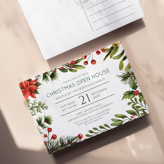 Eerste kerstfeestdag in Greenery Open House Uitnodiging Briefkaart
