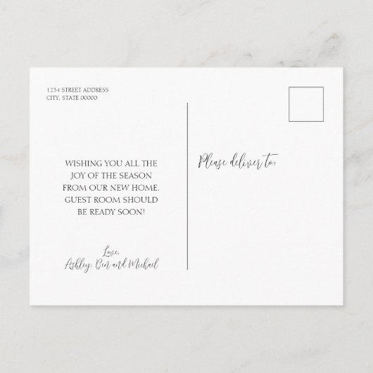 Eerste kerstfeestdag in het thuishuis aankondigingskaart (Achterkant)