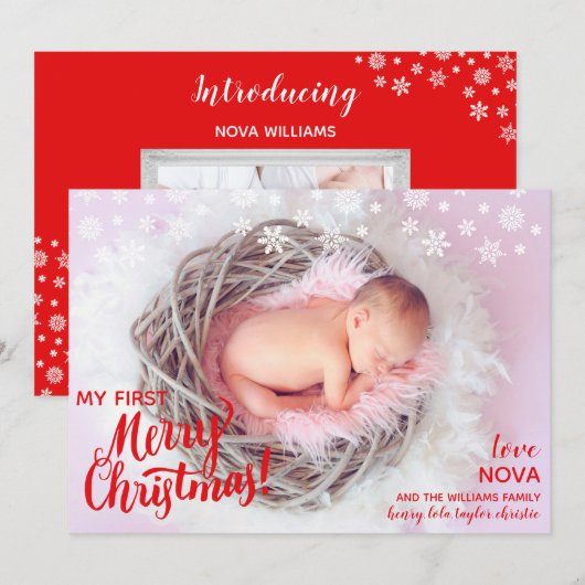 Eerste kerstfeestdag met Baby-foto's Feestdagenkaart (Voorkant / Achterkant)