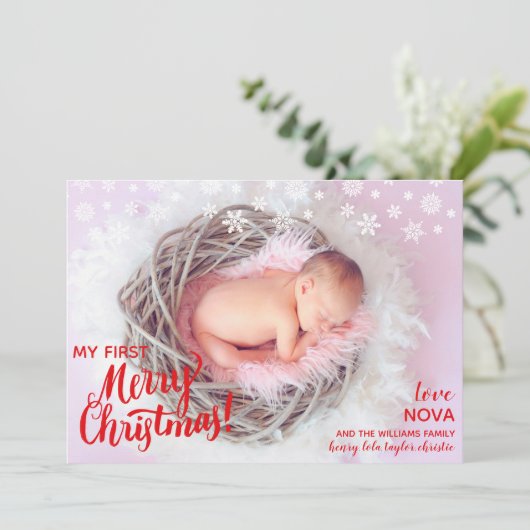 Eerste kerstfeestdag met Baby-foto's Feestdagenkaart (Staand voorkant)