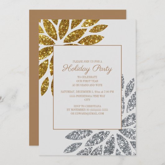 Eerste kerstfeestdag met huwelijk Gold Silver Kaart (Voorkant / Achterkant)