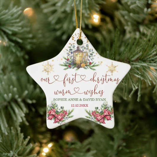 Eerste kerstfeestdag Pine Bow Lantern Weduwschap Keramisch Ornament (Boom)