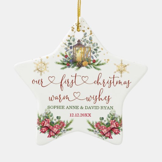 Eerste kerstfeestdag Pine Bow Lantern Weduwschap Keramisch Ornament (Voorkant)