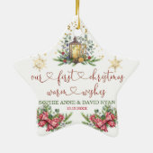 Eerste kerstfeestdag Pine Bow Lantern Weduwschap Keramisch Ornament (Achterkant)