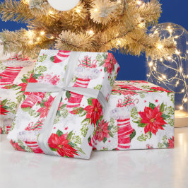Eerste kerstfeestdag - Rode wintervoorraad Poinset Cadeaupapier
