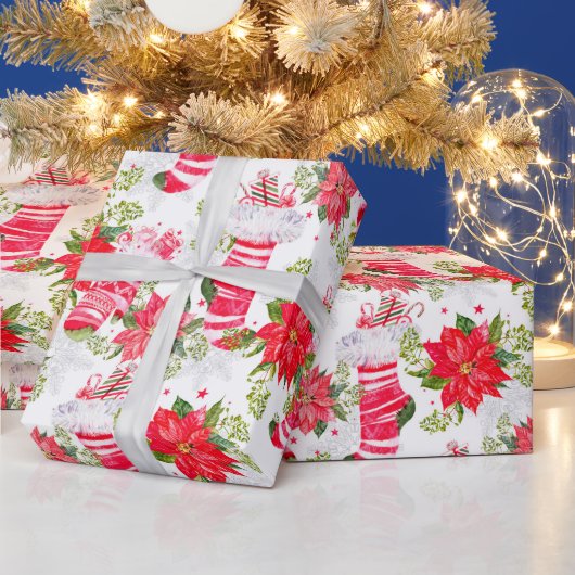 Eerste kerstfeestdag - Rode wintervoorraad Poinset Cadeaupapier (Feestdagen)