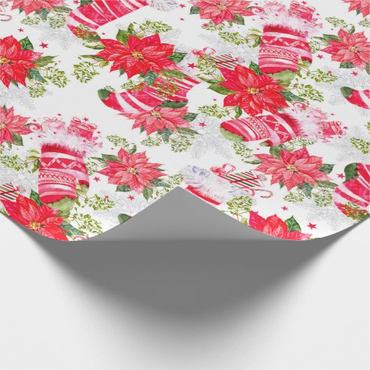 Eerste kerstfeestdag - Rode wintervoorraad Poinset Cadeaupapier (Hoek)
