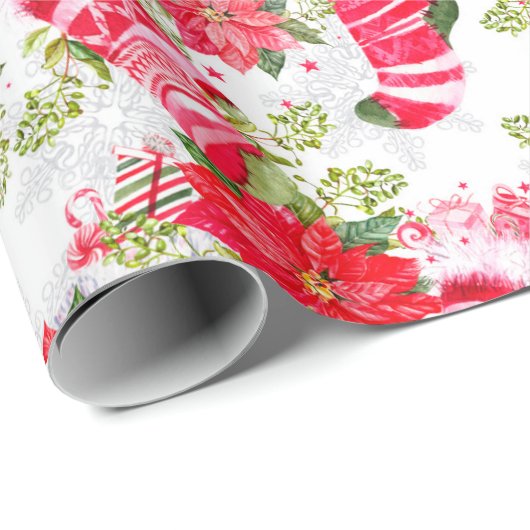 Eerste kerstfeestdag - Rode wintervoorraad Poinset Cadeaupapier (Rol Hoek)