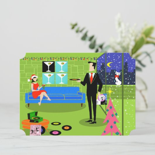 Eerste kerstfeestdagen in Retro Kaart (Staand voorkant)