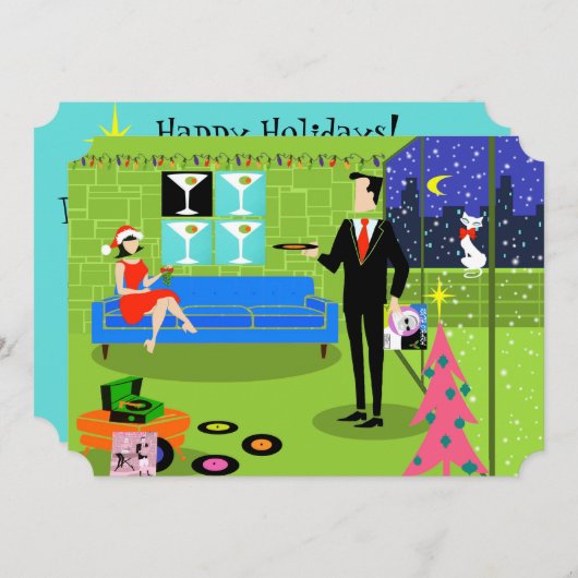 Eerste kerstfeestdagen in Retro Kaart (Voorkant / Achterkant)