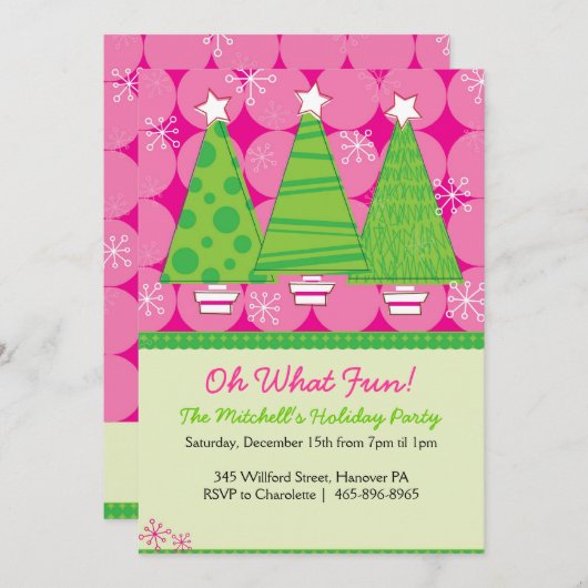 Eerste kerstfeestdagen - Roze en groene bomen Kaart (Voorkant / Achterkant)