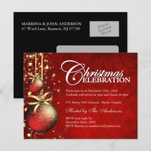 Eerste kerstfeestdagen uitnodiging briefkaart (Voorkant / Achterkant)