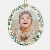 Eerste kerstfeestgrijs gouden rode elegante baby keramisch ornament (Links)