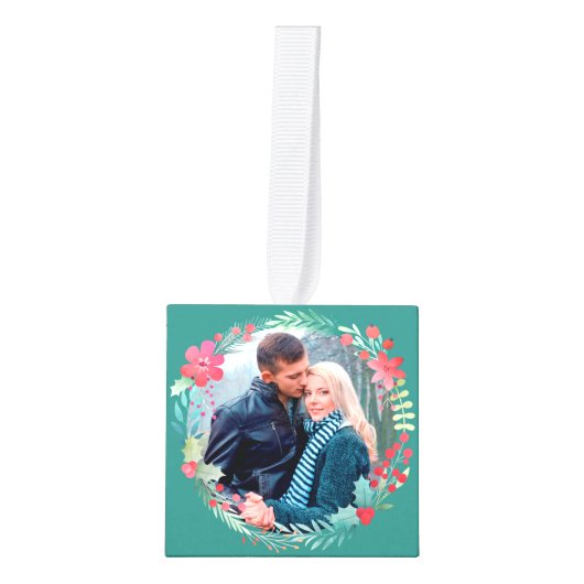 Eerste kerstflesje met foto's kubus ornament (Voorkant)