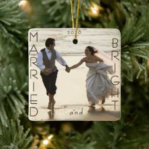 Eerste kerstfoto als getrouwd paar als aandenken keramisch ornament