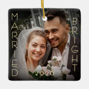 Eerste kerstfoto als getrouwd stel als aandenken keramisch ornament