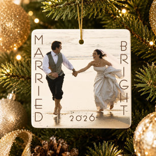 Eerste kerstfoto als getrouwd stel als aandenken keramisch ornament