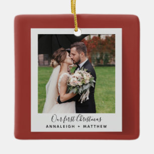 Eerste kerstfoto als getrouwd stel keramisch ornament
