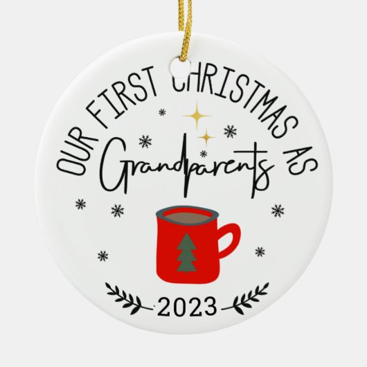 Eerste kerstfoto als grootouders koffiekopje keramisch ornament (Voorkant)