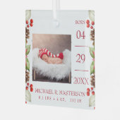 Eerste kerstfoto Baby Birth Stats Glas Ornament (Voorkant links)